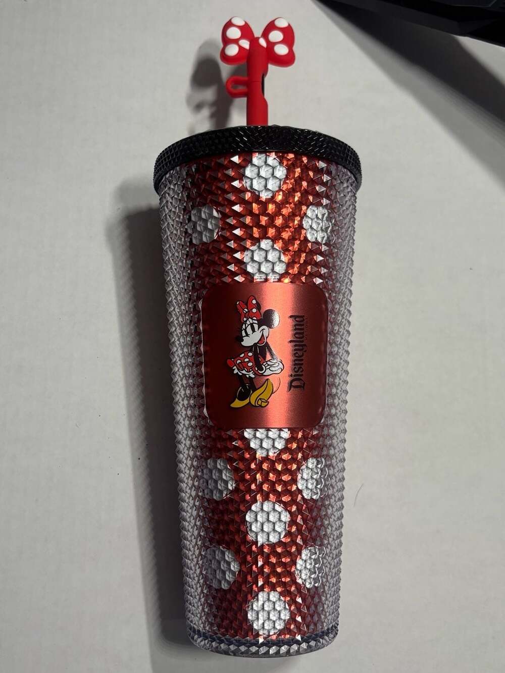 Disneyland Starbucks 2024 Minnie Mouse Spotted Red Tumbler Studded With Bow